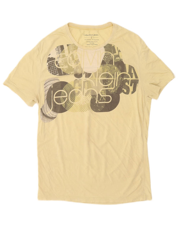 Calvin Klein Jeans Mens Graphic T-Shirt Top Large Yellow Cotton