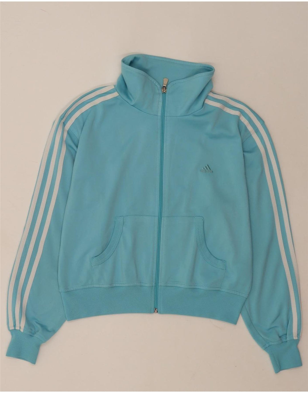 Adidas Womens Crop Tracksuit Top Jacket UK 14 Medium Blue Polyester