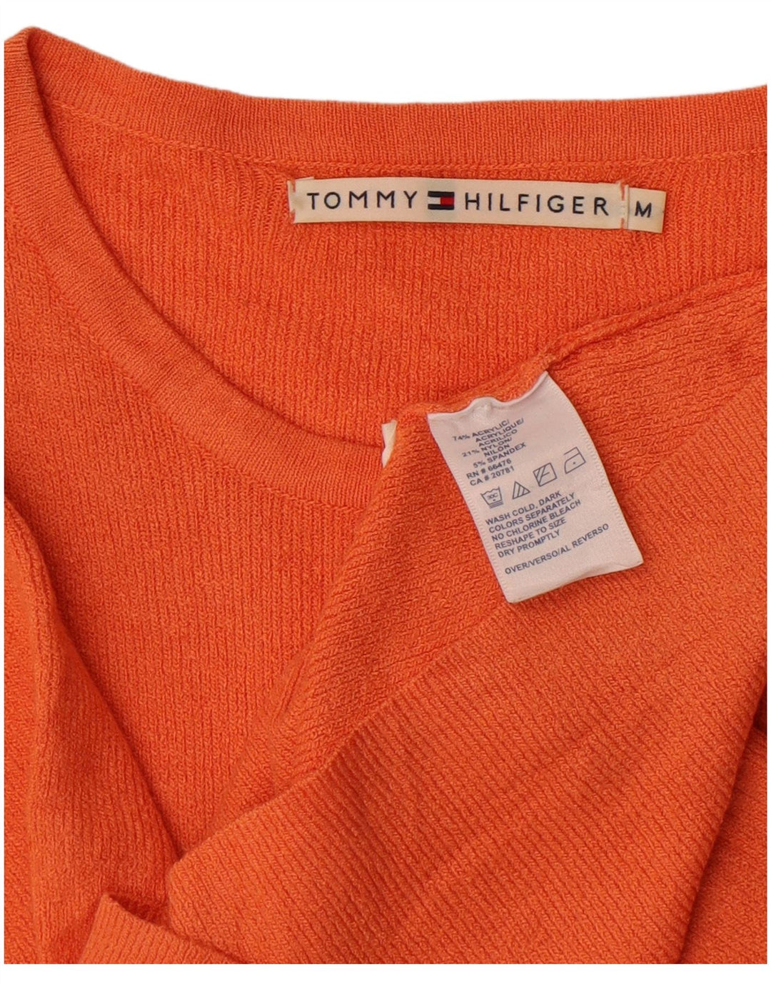 Tommy Hilfiger Womens T-Shirt Top UK 12 Medium Orange Acrylic