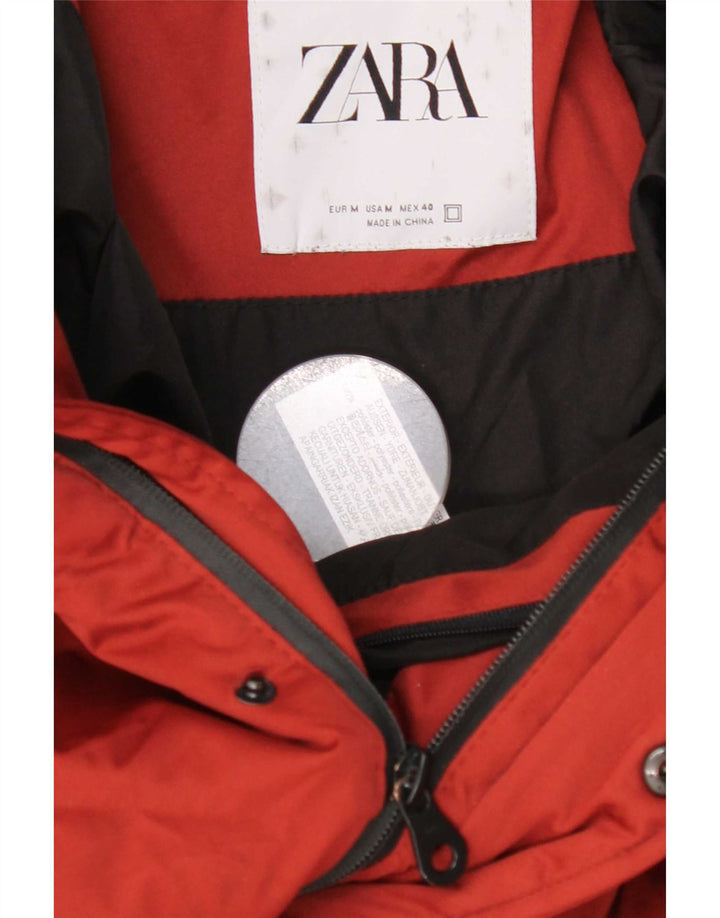 Zara Mens Hooded Crop Padded Jacket UK 40 Medium Red Polyester