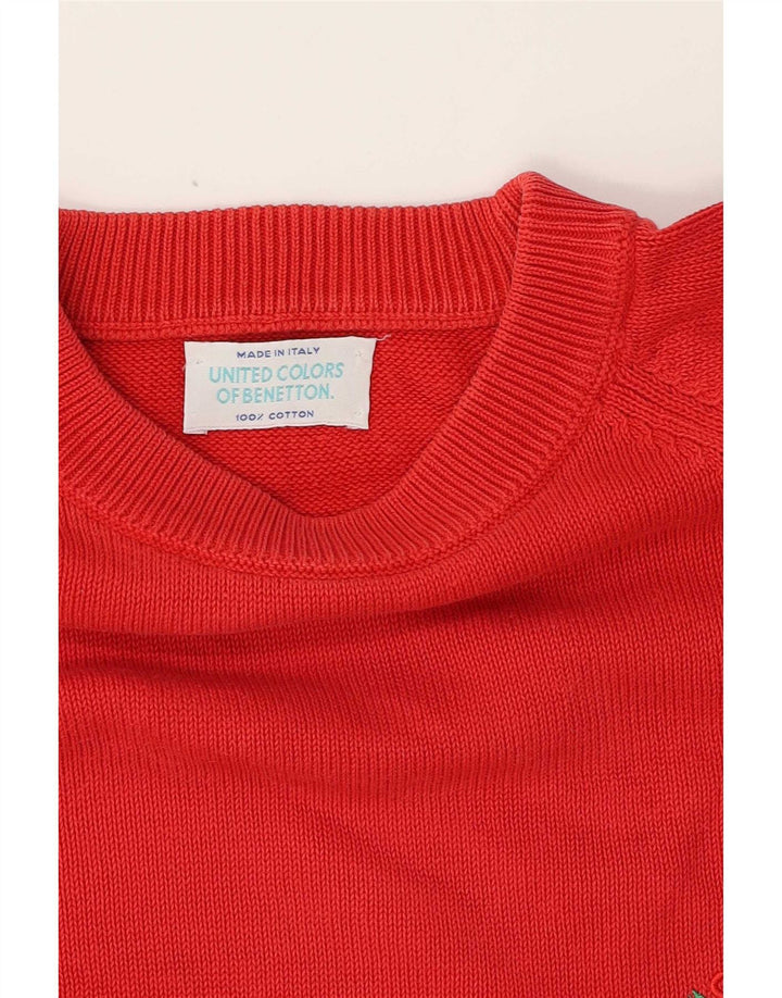 Benetton Mens Crew Neck Jumper Sweater Medium Red Cotton
