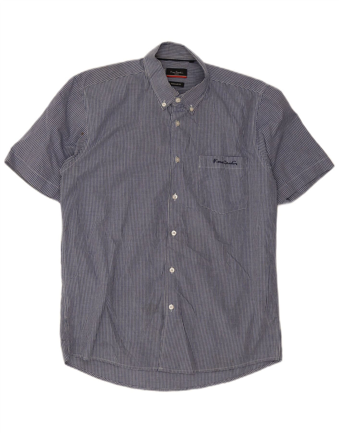 Pierre Cardin Mens Short Sleeve Shirt Large Blue Gingham Polyester
