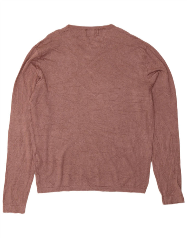 Zara Mens V-Neck Jumper Sweater XL Pink Viscose