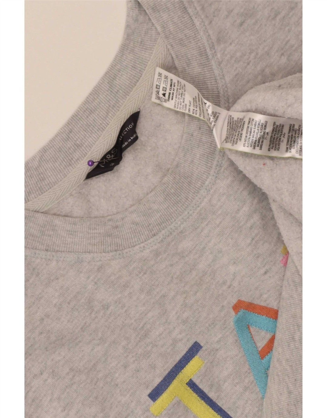 Marks & Spencer Womens Graphic Sweatshirt Jumper UK 16 Large Grey Cotton