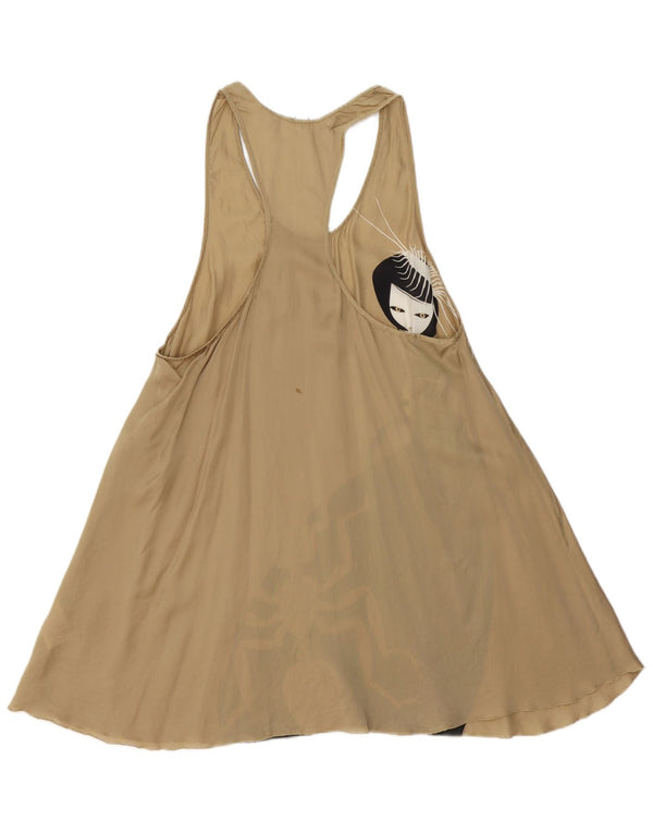 Vintage Womens Sleeveless Oversized Tent Dress UK 10 Small Beige Silk