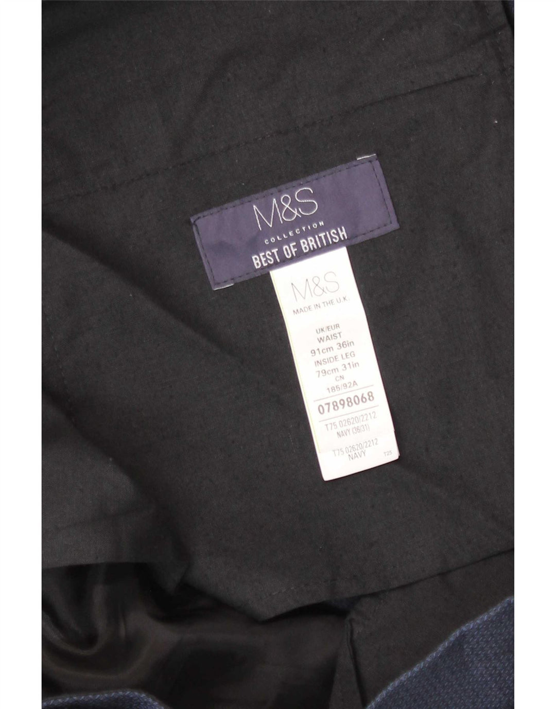 Marks & Spencer Mens Slim Suit Trousers W36 L31 Navy Blue Cotton