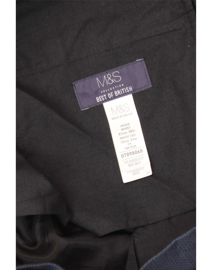 Marks & Spencer Mens Slim Suit Trousers W36 L31 Navy Blue Cotton