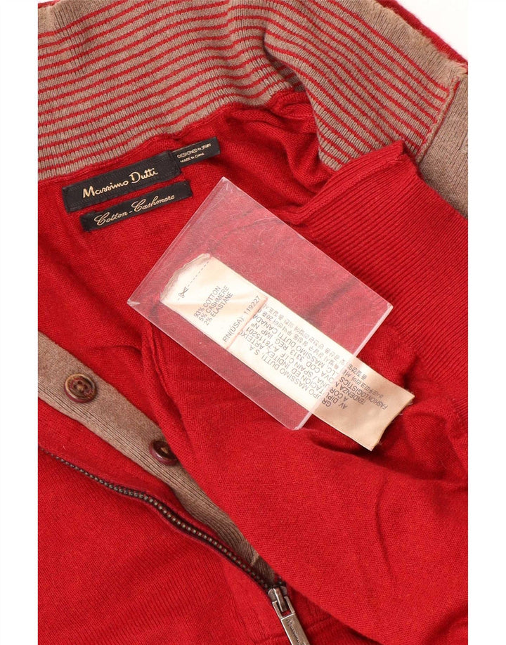 Massimo Dutti Mens Zip Neck Jumper Sweater Large Red Cotton