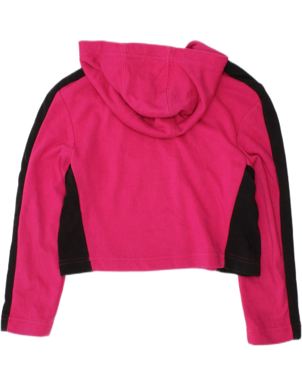 ADIDAS Girls Crop Graphic Hoodie Jumper 7-8 Years Pink Colourblock