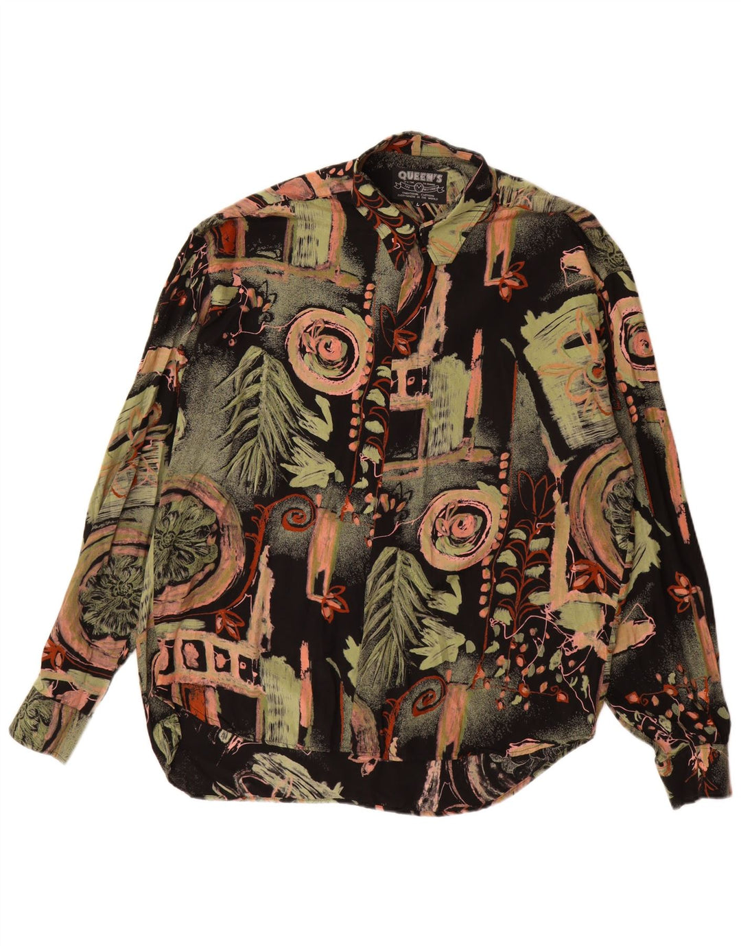 Vintage Mens Abstract Pattern Shirt Large Multicoloured Floral Viscose