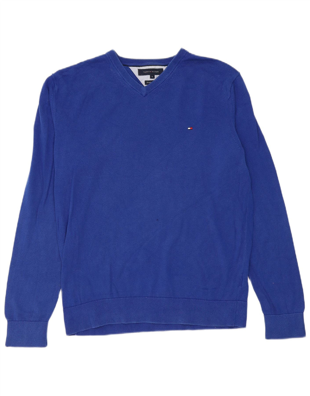 TOMMY HILFIGER Mens V-Neck Jumper Sweater XL Blue Cotton