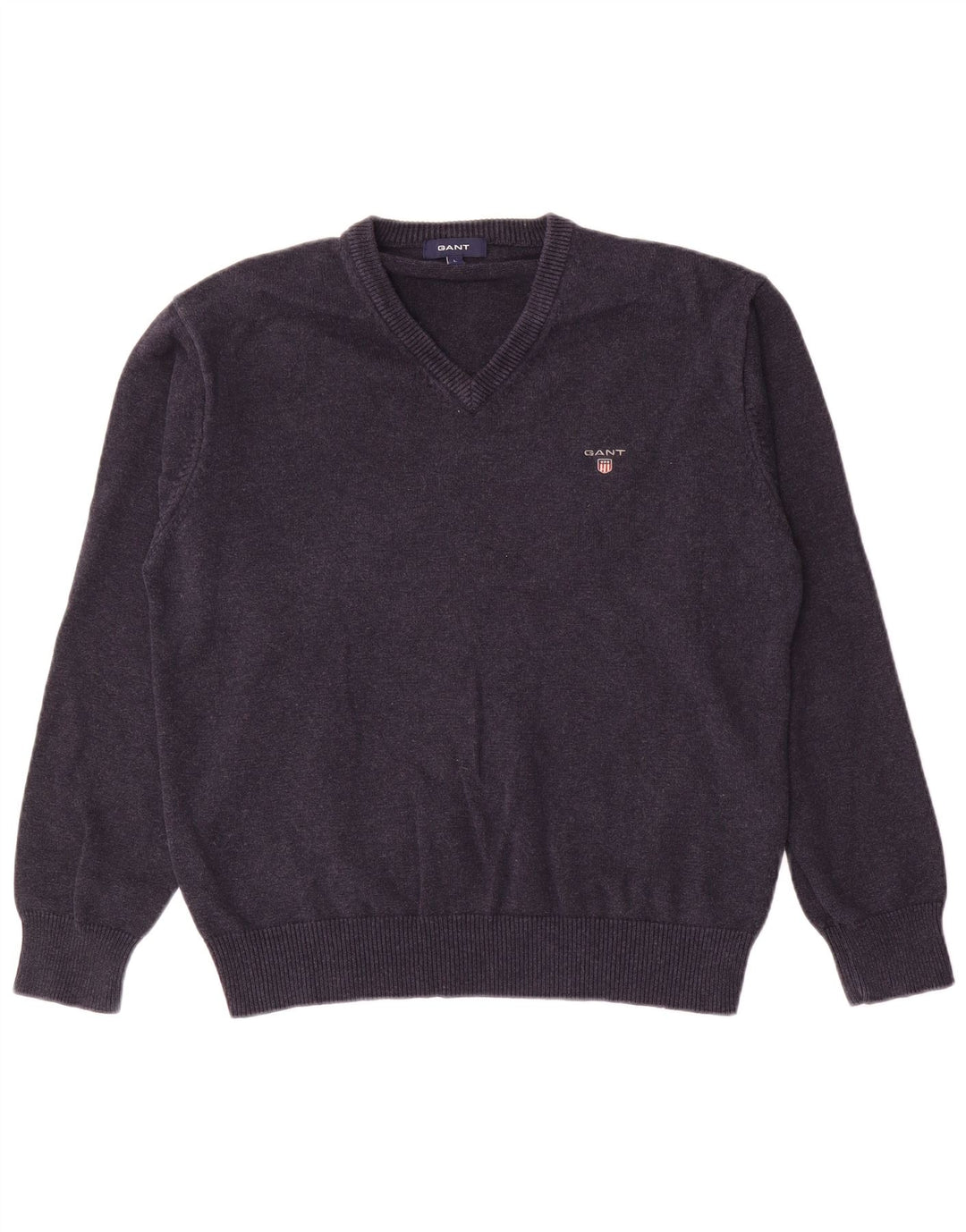 Gant Mens V-Neck Jumper Sweater Large Navy Blue Cotton
