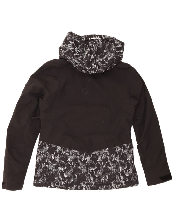 O'NEILL Womens Abstract Pattern Hooded Rain Jacket UK 14 Medium Black