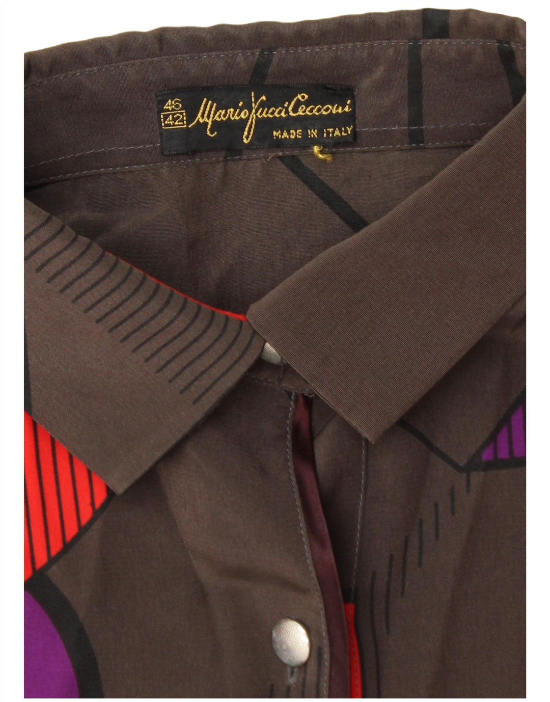 Mario Pucci Cecconi Womens Blouse Top IT 42 Medium Brown Geometric