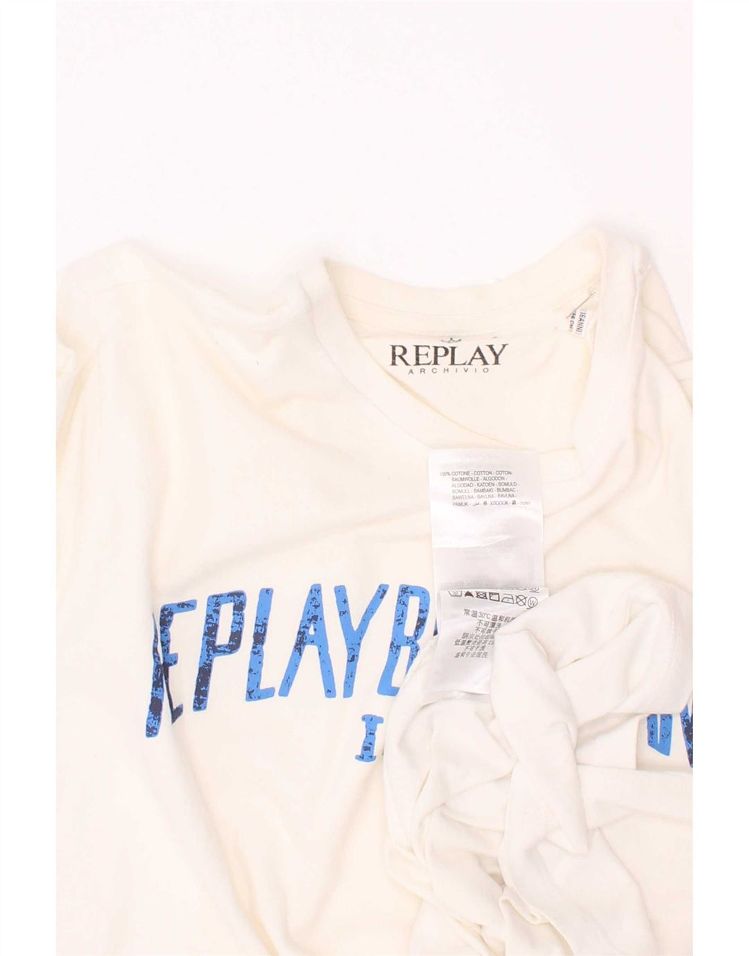 Replay Boys Graphic Top Long Sleeve 15-16 Years White Cotton