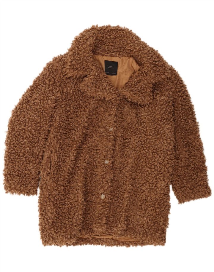 Zara Womens Oversized Faux Fur Overcoat UK 14 Medium Brown