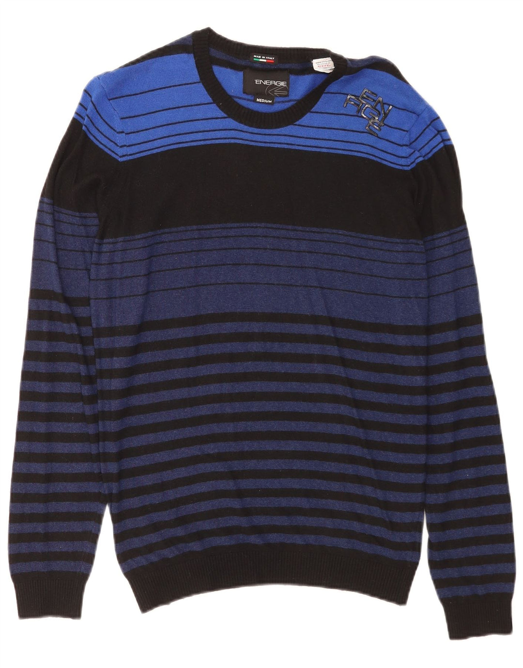 Energie Mens Crew Neck Jumper Sweater Medium Blue Striped Viscose