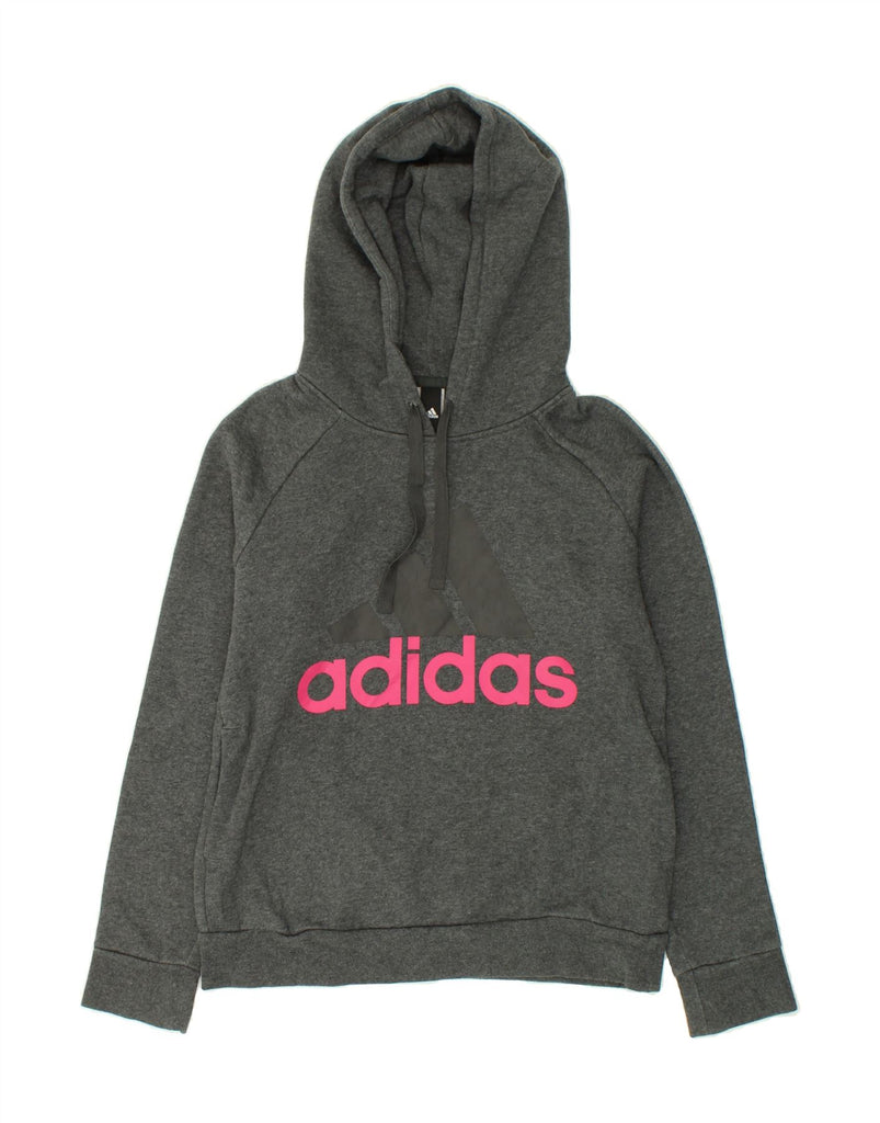 ADIDAS Womens Graphic Hoodie Jumper UK 12/14 Medium Grey Cotton | Vintage Adidas | Thrift | Second-Hand Adidas | Used Clothing | Messina Hembry 