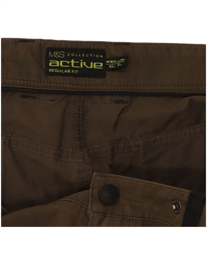 Marks & Spencer Mens Active Regular Fit Cargo Trousers W42 L31 Khaki Cotton