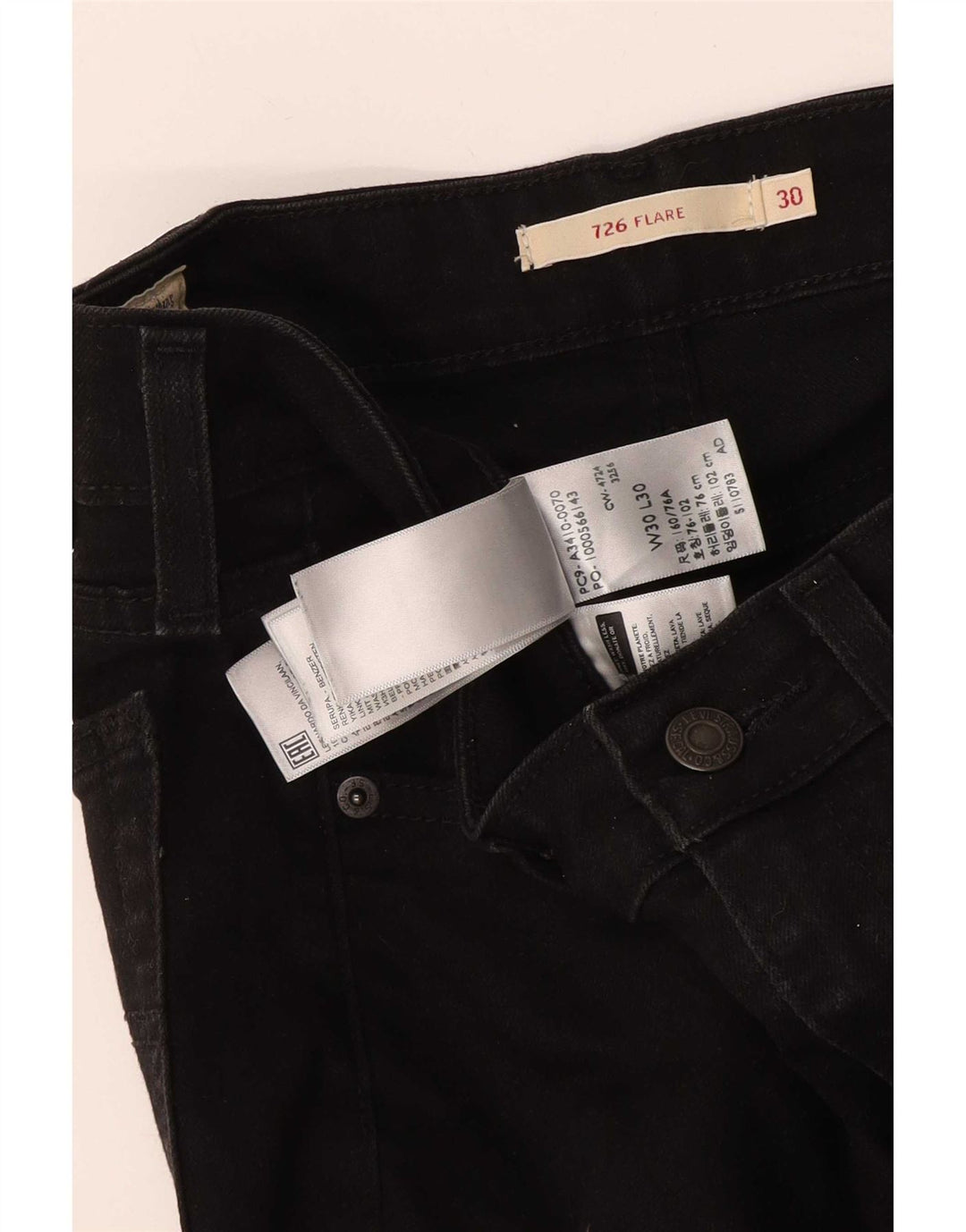 Levi's Womens 726 High Waist Flared Jeans W30 L30 Black Cotton