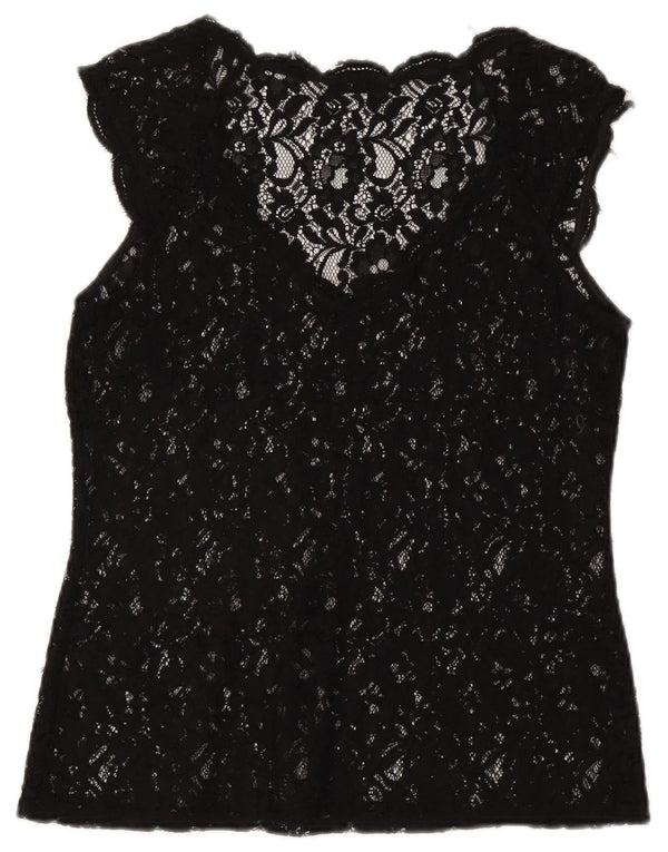 Oasis Womens See Through Lace Blouse Top UK 12 Medium Black Floral