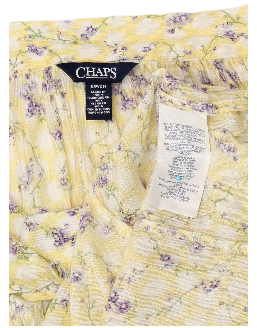 Chaps Womens Long Sleeve Blouse Top UK 10 Small Yellow Floral Cotton