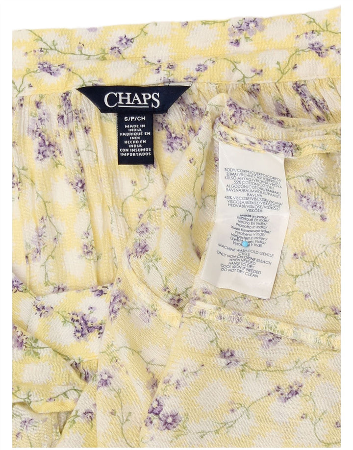 Chaps Womens Long Sleeve Blouse Top UK 10 Small Yellow Floral Cotton
