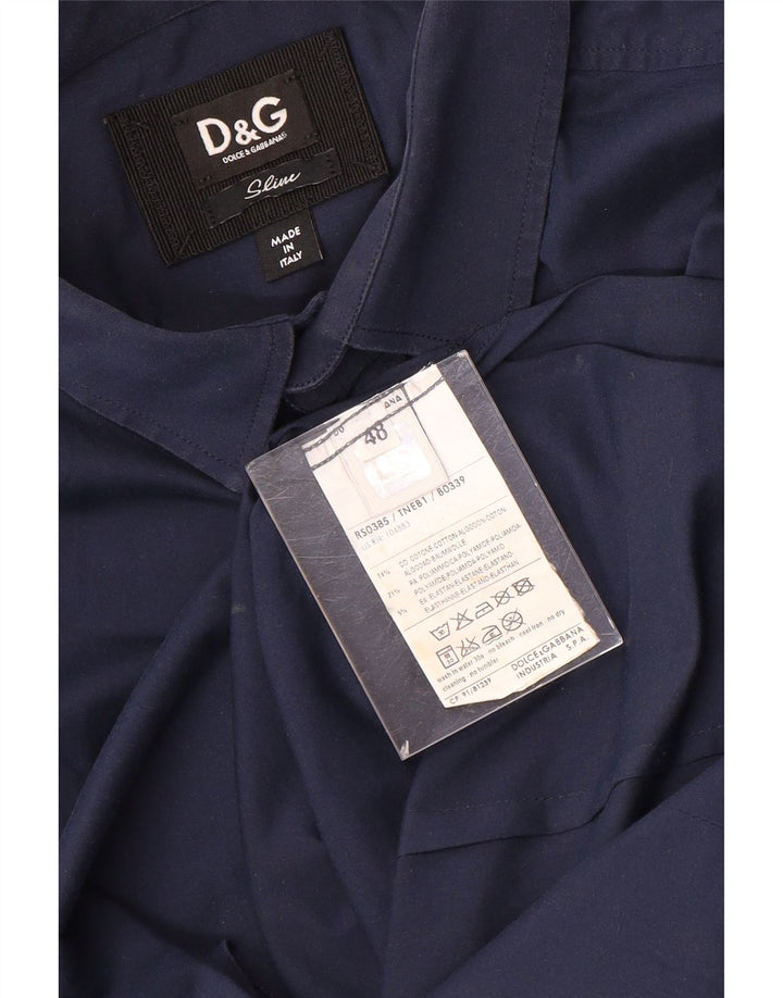 Dolce & Gabbana Mens Slim Shirt IT 48 Medium Navy Blue Cotton