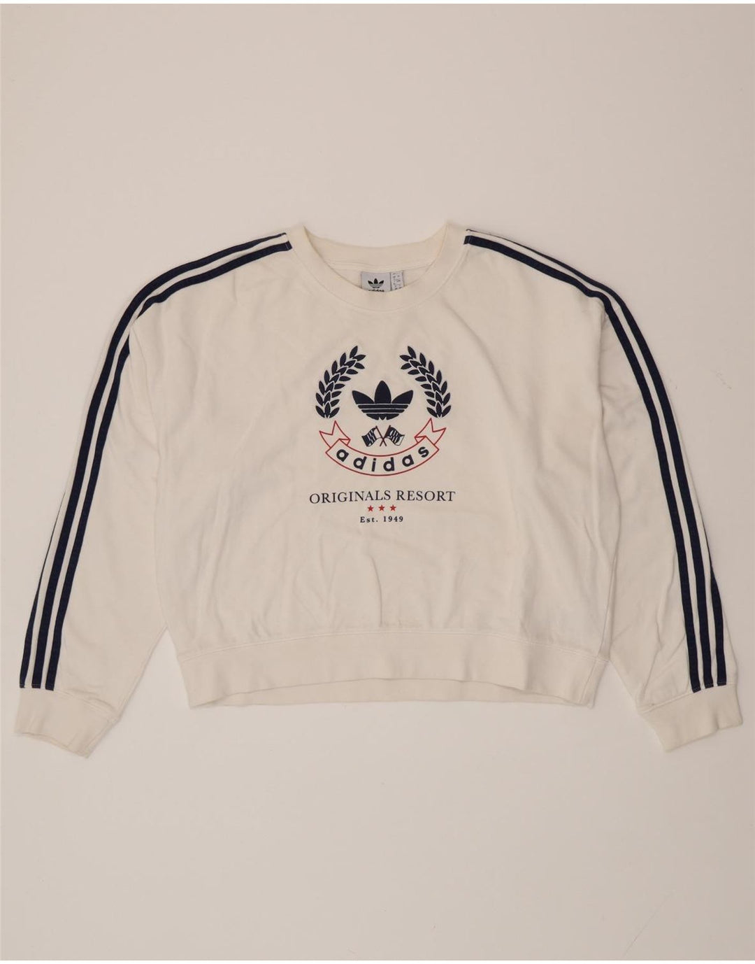 ADIDAS Womens Oversized Graphic Sweatshirt Jumper UK 12 Medium White