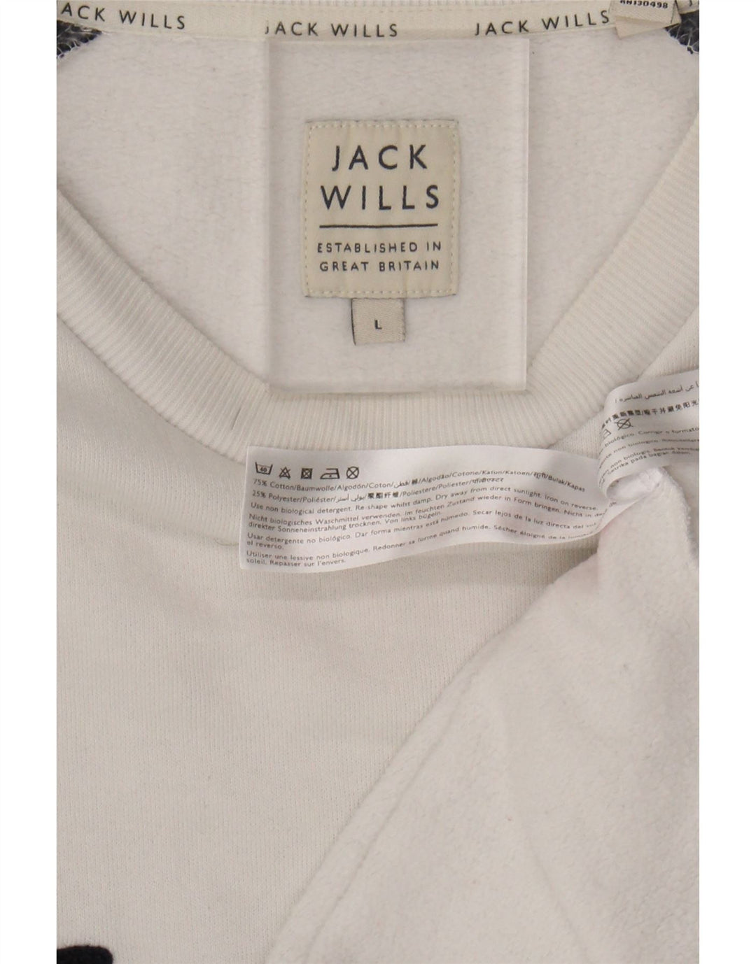 JACK WILLS Mens Graphic Sweatshirt Jumper Large White Colourblock Cotton