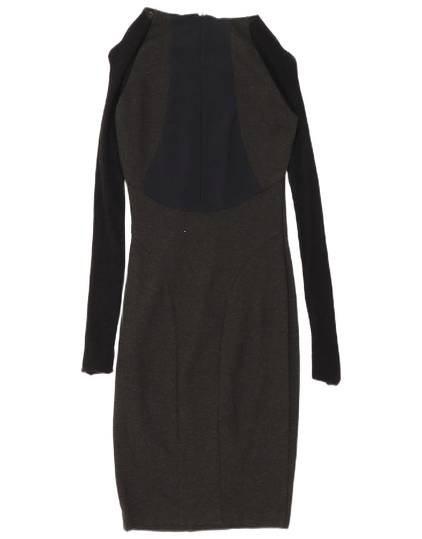 Pinko Womens Long Sleeve Bodycon Dress UK 10 Small Grey Polyester