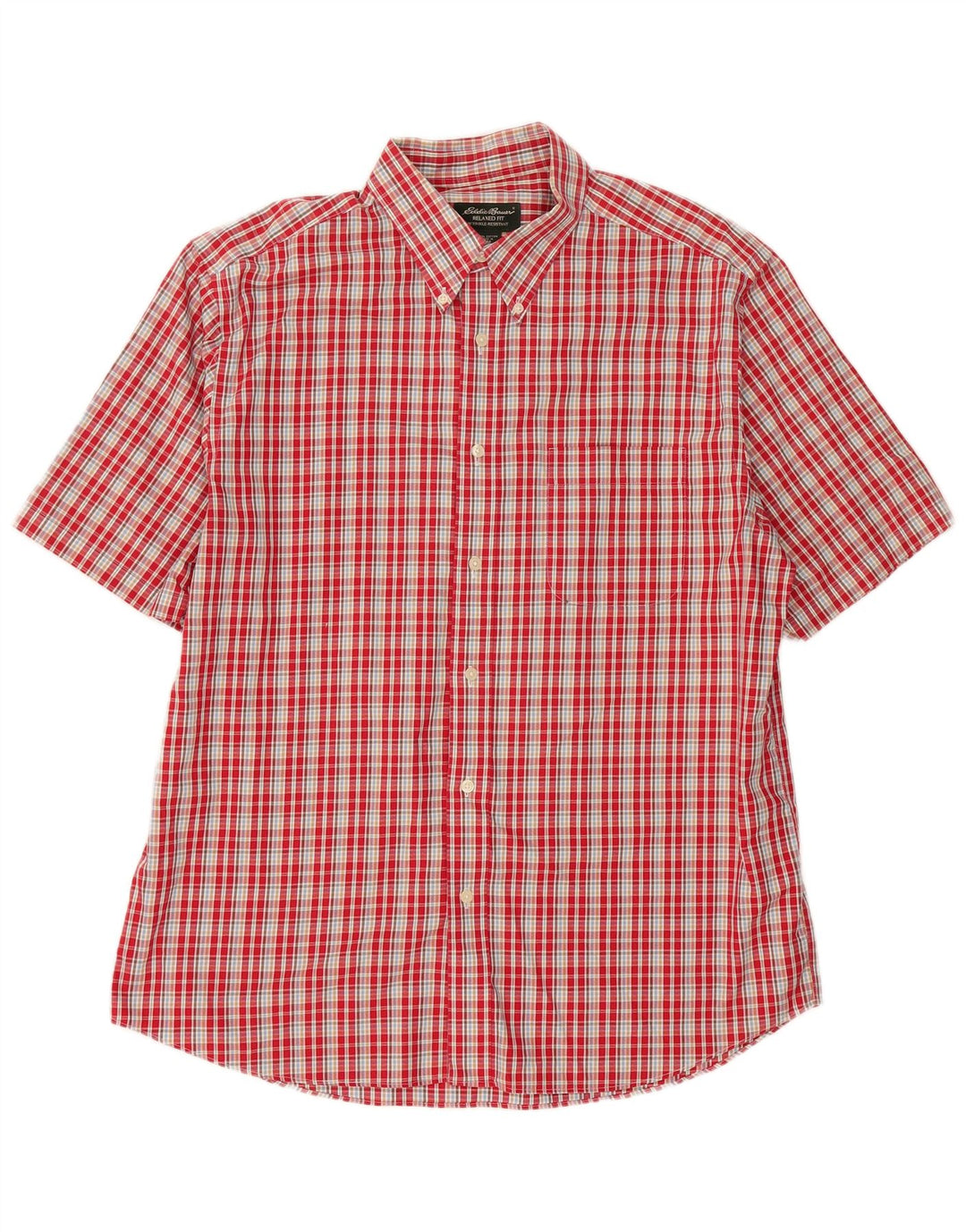 Eddie Bauer Mens Wrinkle Resistant Short Sleeve Shirt Large Red Check