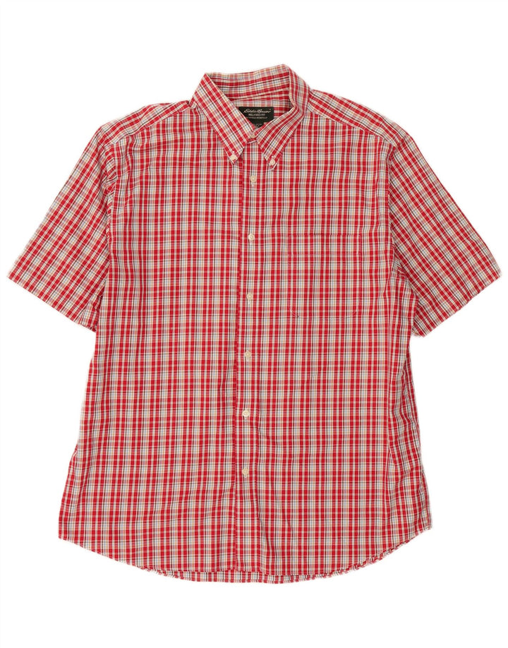 Eddie Bauer Mens Wrinkle Resistant Short Sleeve Shirt Large Red Check