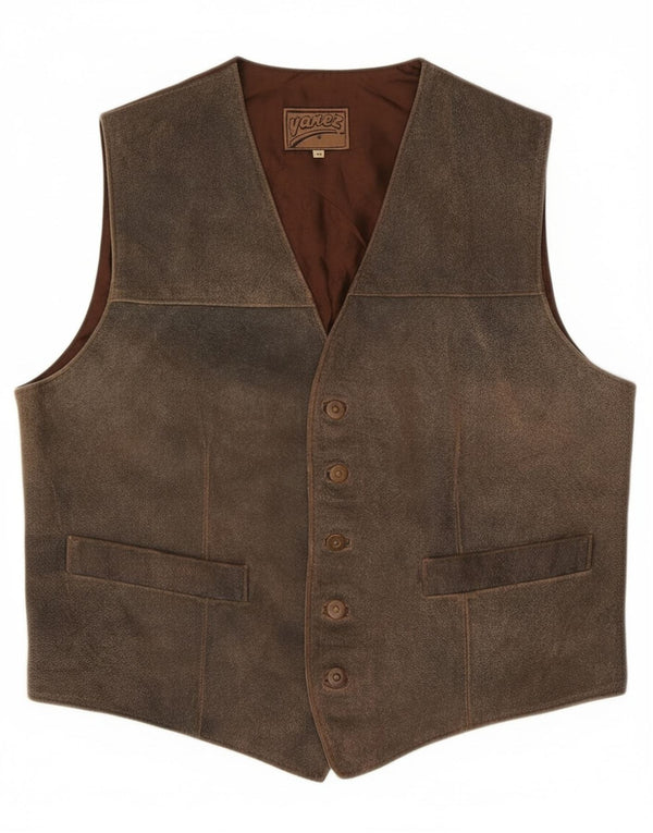 Vintage Mens Leather Waistcoat IT 58 2XL Brown Leather