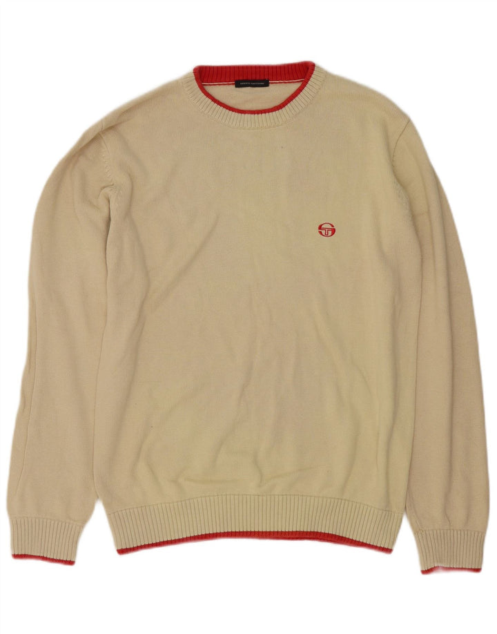 Sergio Tacchini Mens Crew Neck Jumper Sweater Medium Beige Cotton