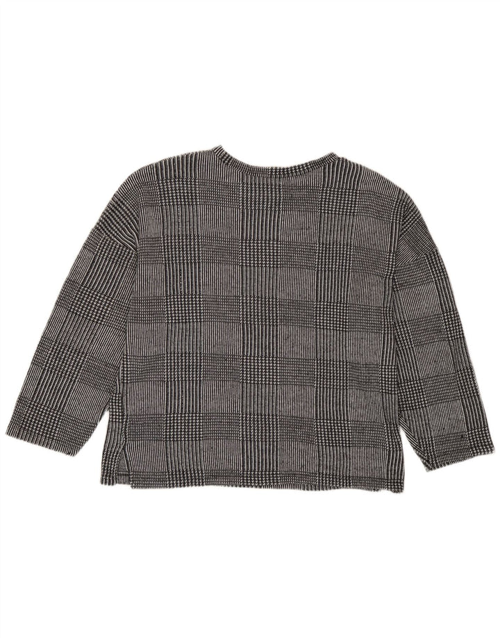 Zara Womens Top Long Sleeve UK 14 Medium Grey Houndstooth Polyester