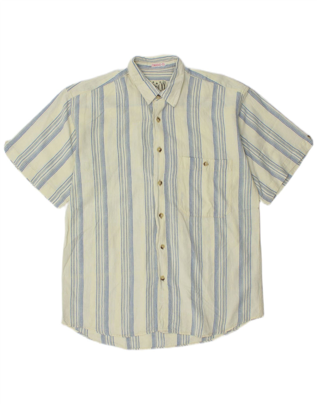 VINTAGE Mens Short Sleeve Shirt Large Blue Striped