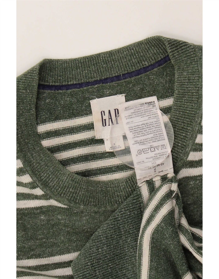 Gap Mens Crew Neck Jumper Sweater Small Green Striped Cotton