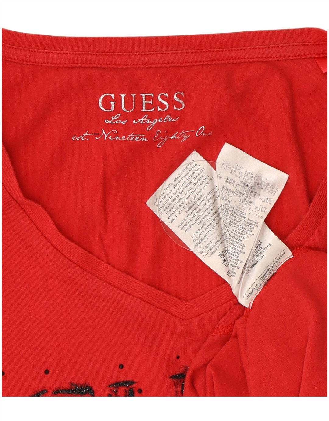 Guess Womens Graphic Top Long Sleeve UK 8 Small Red Cotton