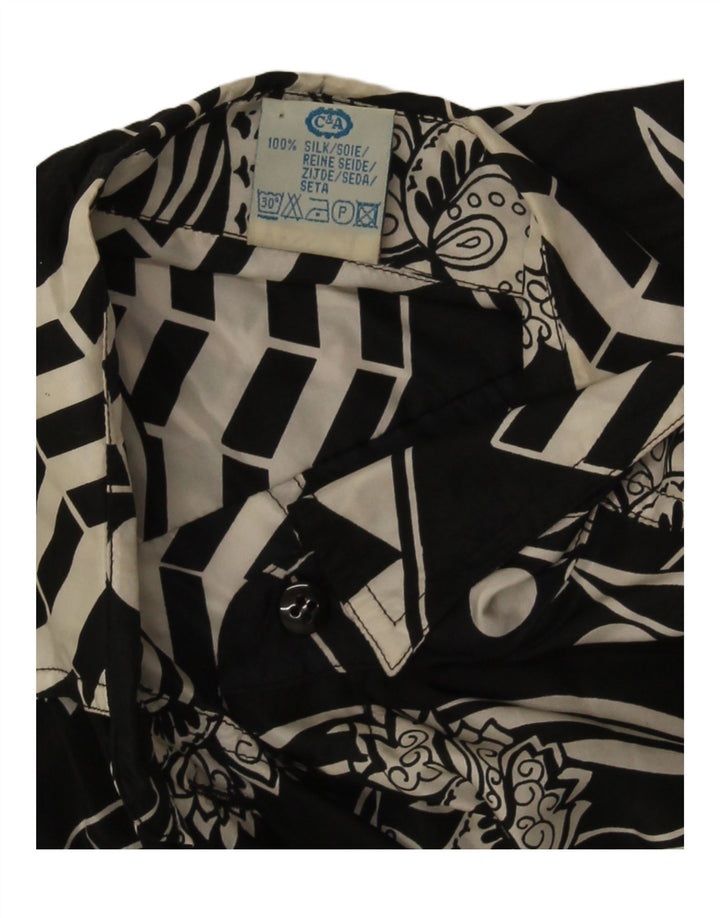 Yessica Womens Abstract Pattern Shirt Blouse IT 44 Medium Black Silk
