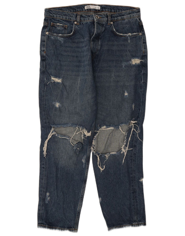 Zara Mens Distressed Cropped Jeans EU 40 Medium W31 L26 Blue