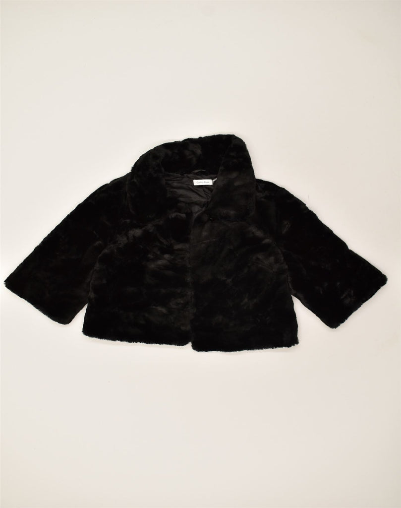 CALVIN KLEIN Womens Faux Fur Jacket UK 12 Medium Black Acrylic | Vintage Calvin Klein | Thrift | Second-Hand Calvin Klein | Used Clothing | Messina Hembry 