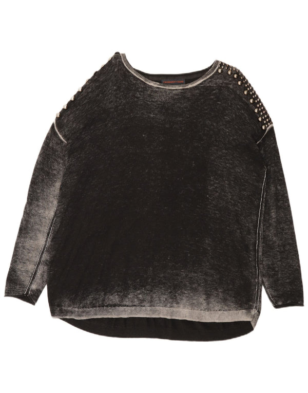 Trussardi Jeans Womens Oversized Boat Neck Jumper Sweater UK 2 2XS Grey