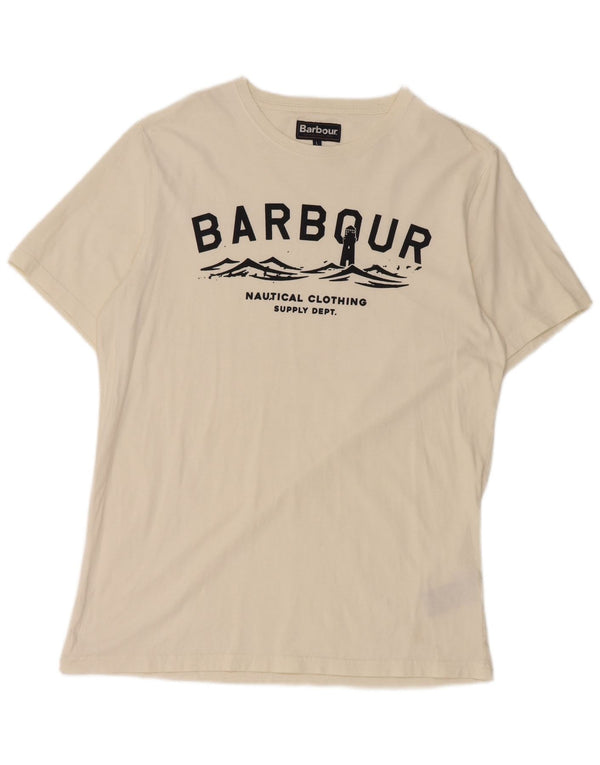 Barbour Mens Tailored Fit Graphic T-Shirt Top Large White Cotton