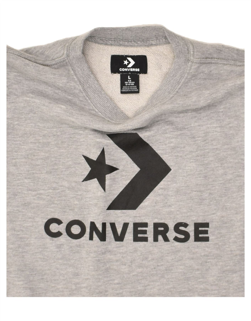 CONVERSE Boys Graphic Sweatshirt Jumper 12-13 Years Large  Grey | Vintage Converse | Thrift | Second-Hand Converse | Used Clothing | Messina Hembry 