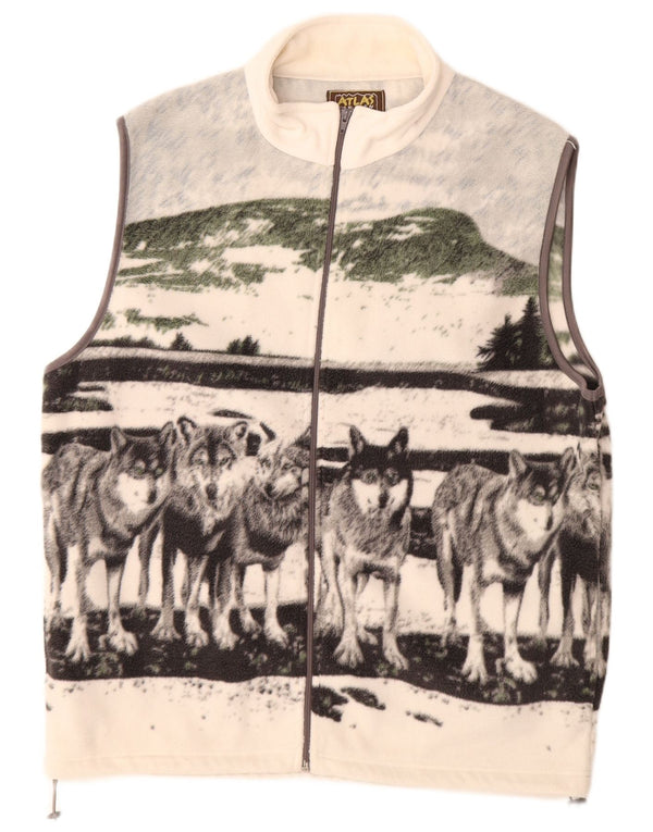 Atlas For Men Mens Graphic Fleece Gilet UK 44 2XL Off White Polyester
