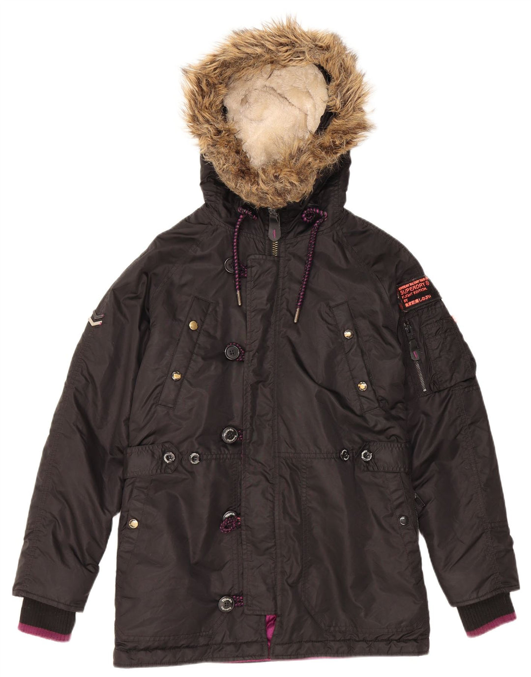 Superdry Mens Hooded Padded Jacket UK 38 Medium Black Nylon
