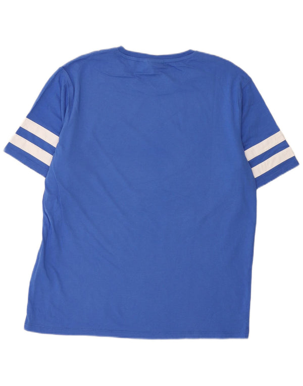 ELLESSE Mens Graphic T-Shirt Top Large Blue Colourblock Cotton