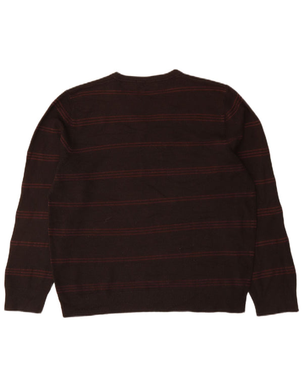 Marks & Spencer Mens Blue Harbour V-Neck Jumper Sweater Large Brown Striped