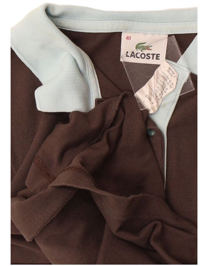 LACOSTE Womens Polo Shirt Size 40 Medium Brown Colourblock Cotton